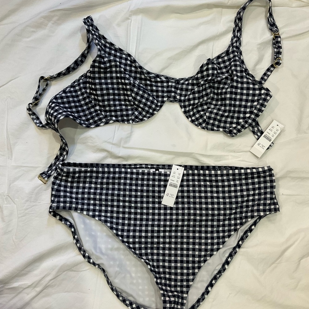 J. Crew Dark Navy and White Gingham Bikini